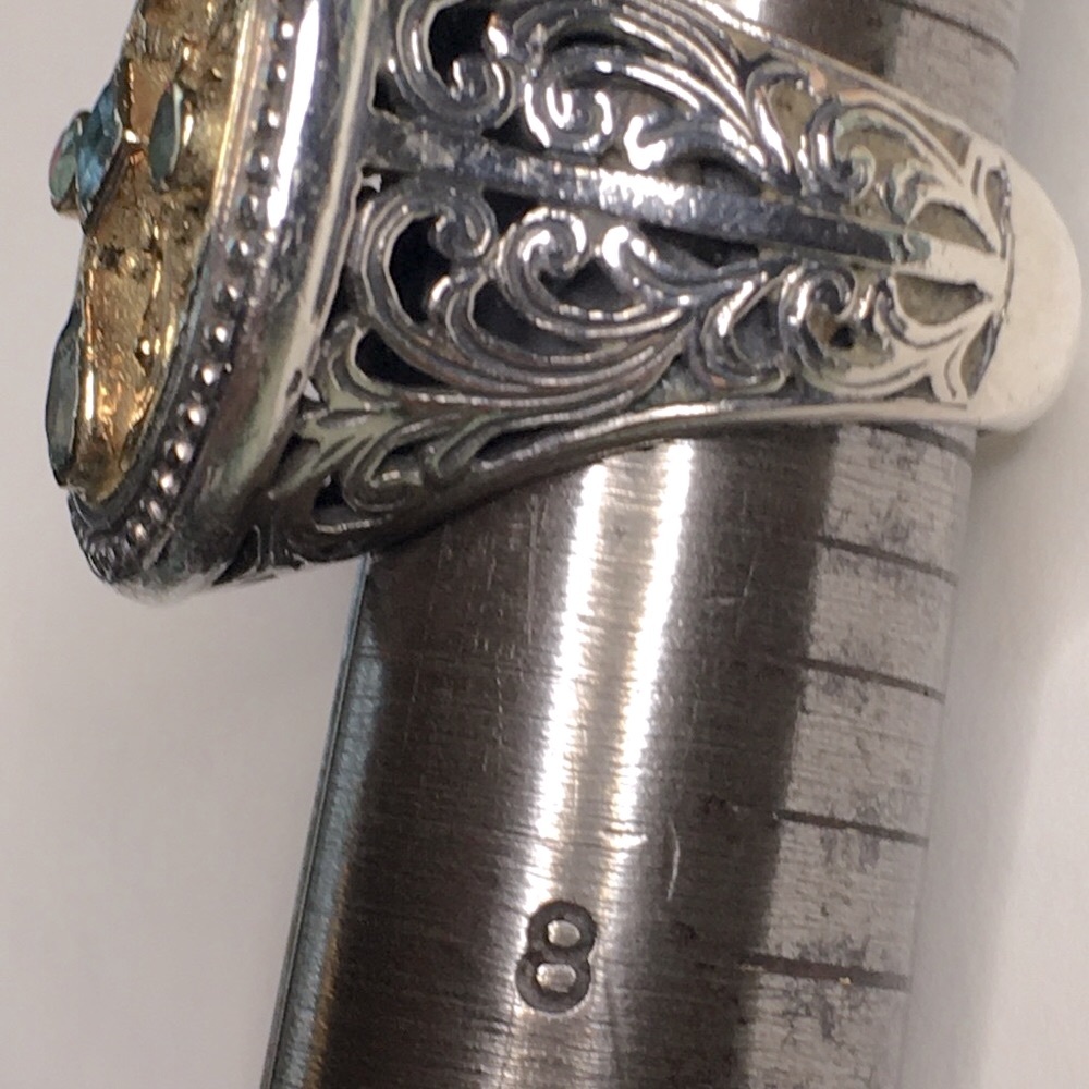 Konstantino Gold and Light Blue Gemstone Oval Filigree Ring - Picture 4 of 10